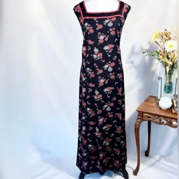 Vintage Sarah Elizabeth Floral Maxi Dress Square Neck Made in India Sz 18 💛 - Picture 11 of 11